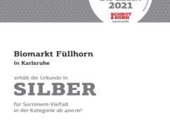 Urkunden Beste Bio-Läden 2021 Schrot & Korn für Füllhorn Karlsruhe